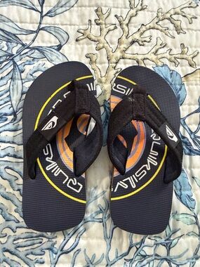 Quiksilver Boys Navy Flip Flops with Black Straps and Orange Detail